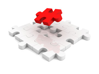 different red piece of jigsaw puzzle structure