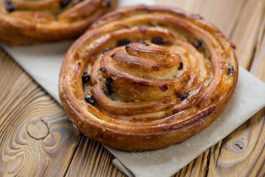 Close-up of a french sweet roll bun, horizontal shot