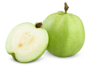 Green guava with half isolated on white with clipping path