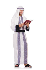 Arab man with book isolated on white