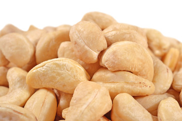 Heap of cashews on a white