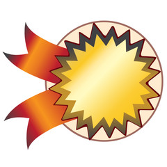 vector gold sticker in cirkle, blue ribbon