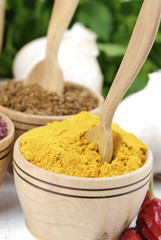 Different kinds of seasonings and herbs