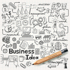 Business Idea doodles icons set. Vector illustration.