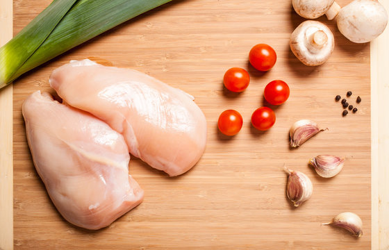 Ingredients for cooking meat chicken with vegetables
