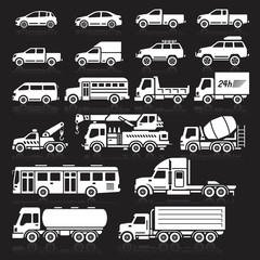 Cars icons white color set. Vector illustration.