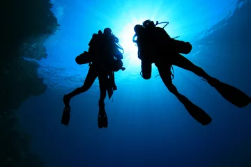 Fotobehang Twee Scuba Divers silhouet © Richard Carey