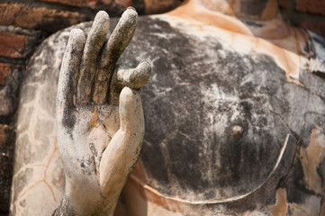 Hand of Buddha in temple of Sukhothai ancient city, The world he
