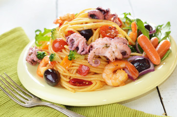 Seafood spaghetti marinara pasta dish