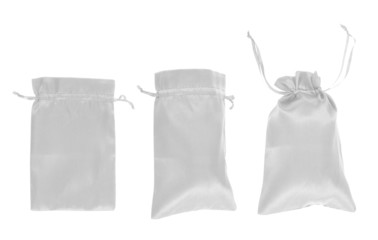 White drawstring bag packaging isolated
