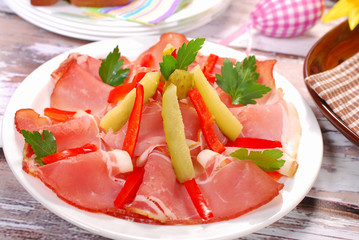 ham slices on the plate for easter