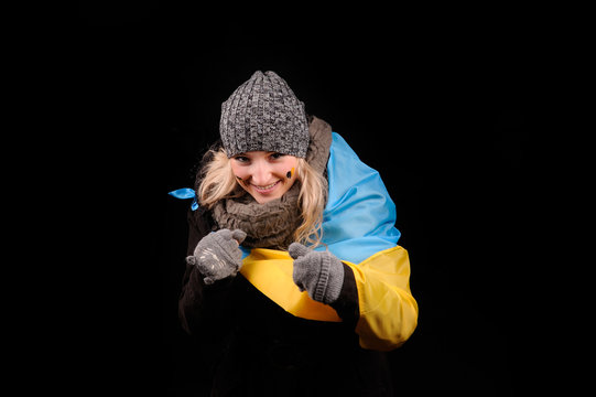 Portrait of attractive girl with ukrainian flag