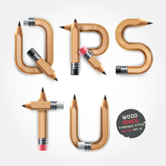 Wood pencil alphabet style. Vector illustration.