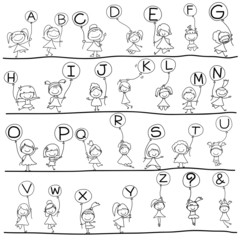 hand drawing cartoon happiness alphabet