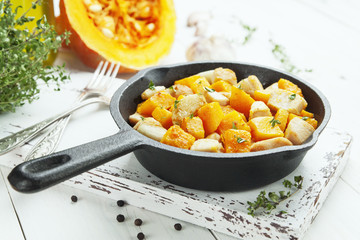 Chicken baked with pumpkin