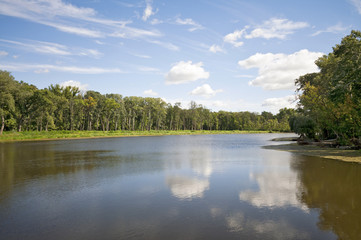Sunny landscape with reflection