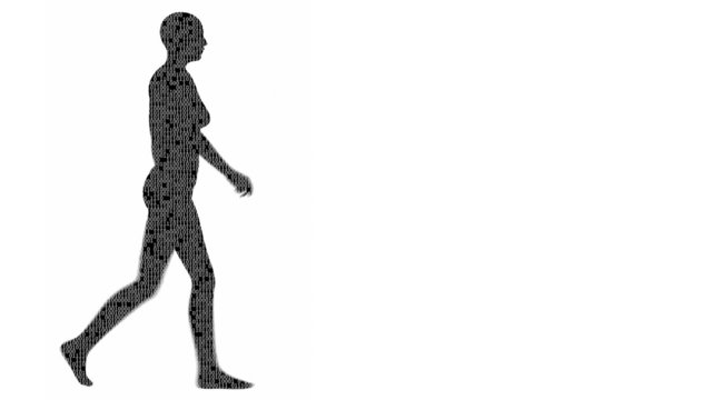 Silhouette of a woman filled with binary code.