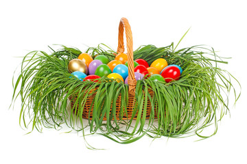 Colorful easter eggs in basket