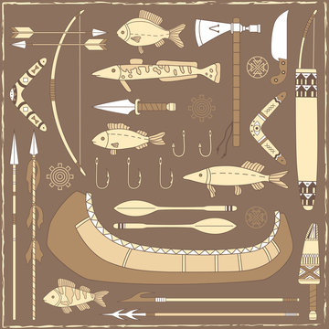 Native American Fishing Design Elements