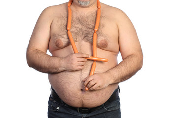 fat man and sausages