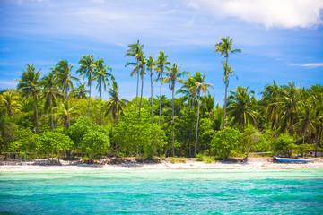 Landscape of tropical island beach with perfect blue sky in