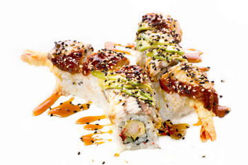 beautifull sushi roll on white background