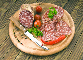 italian salami with knife