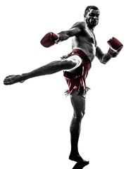 Fototapeta na wymiar one man exercising thai boxing silhouette