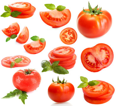Tomatoes collage isolated on white