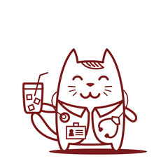 Character doctor in medical coat with a stethoscope line art