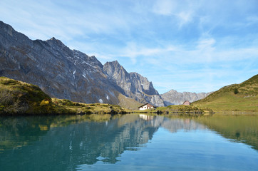 Naklejka na ściany i meble Beautiful Alpine lake. Switzerland