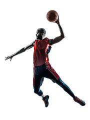 Naklejka premium african man basketball player jumping dunking silhouette