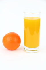 The oranges and drink on the white background