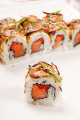 sushi with eggplant and salmon