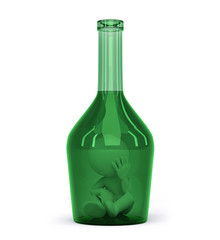 Man in a bottle. Alcohol addiction concept