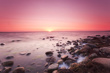 Sunsetting over the baltic sea, beautiful summer scene