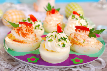 stuffed eggs with cheese and mayonnaise for easter