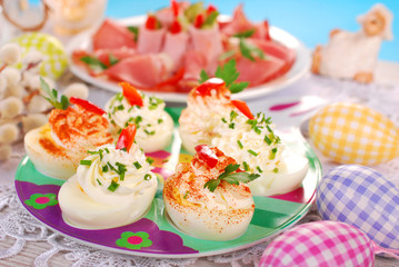 stuffed eggs with cheese and mayonnaise for easter