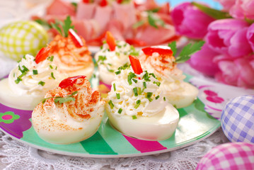 stuffed eggs with cheese and mayonnaise for easter