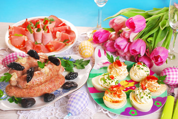 easter table with traditional dishes