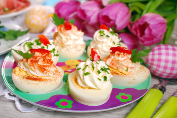 stuffed eggs with cheese and mayonnaise for easter