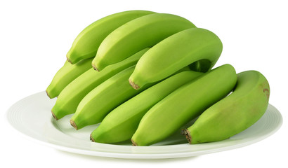 green bananas isolated on white background with clipping path