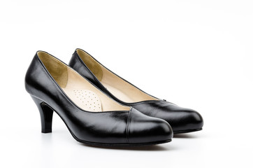 leather black shoes women isolated white background