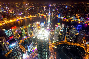 Fototapeta na wymiar Aerial city night view of shanghai