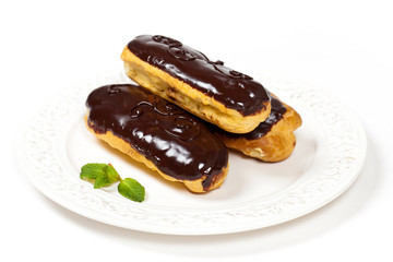 Delicious homemade eclairs with a chocolate