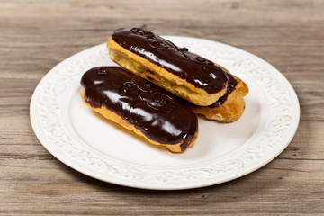 Delicious homemade eclairs with a chocolate