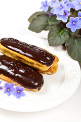 Delicious homemade eclairs with a chocolate ganache