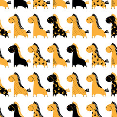 Cute funny seamless pattern with horses. Vector background with - 62714064