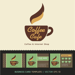 Coffee Cafe icon logo and business cards. Vector illustration.
