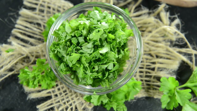 Small portion of fresh cutted Parsley (loopable video)